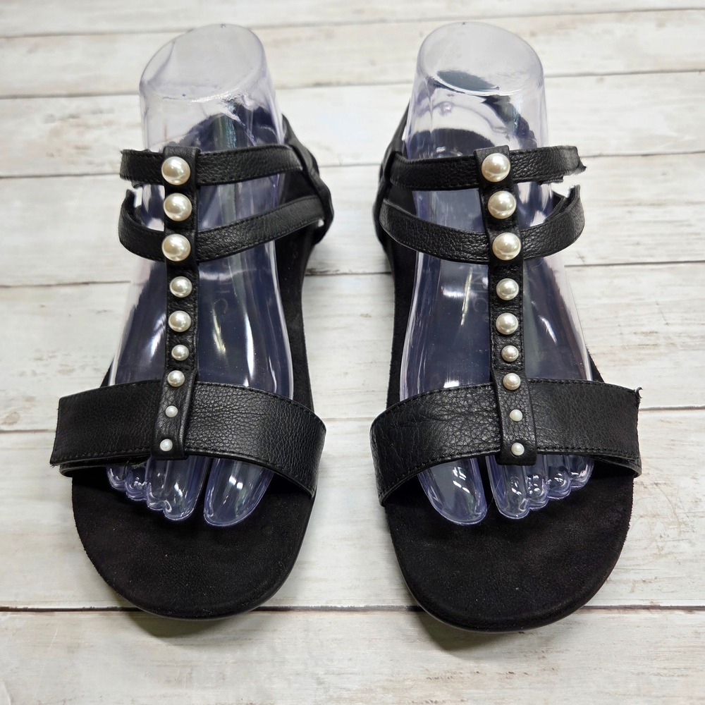 Vionic Mikah Pearl T-Strap Sandal Orthotic Womens 8 Black Leather Comfort